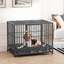 43" Heavy Duty Dog Crate Metal Cage Kennel with Lockable Wheels, Double Door and Removable Tray, Grey