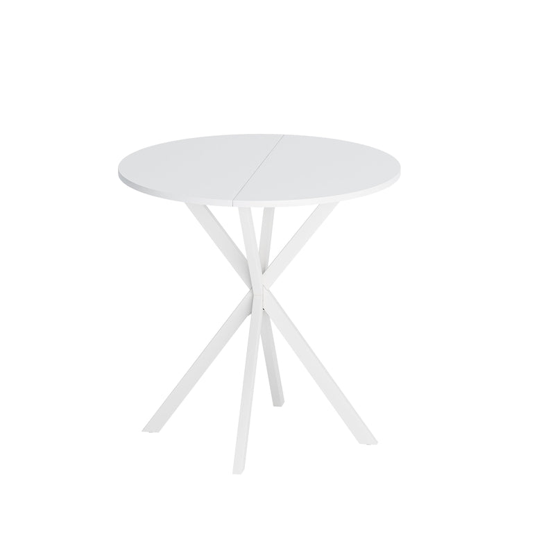 31.5" Modern Round Dining Table with Crossed Legs,White Occasional Table, Two Piece Detachable Table Top, Matte Finish Iron Legs