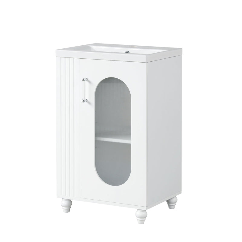 20" Bathroom Vanity with Sink, Bathroom Vanity Cabinet with Two-tier Shelf, Adjustable Shelf, Solid Wood and MDF, White