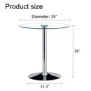 Modern Minimalist Circular Glass Dining Table With Electroplated Metal Legs 35" Diameter - Transparent by Unique Piece Furniture