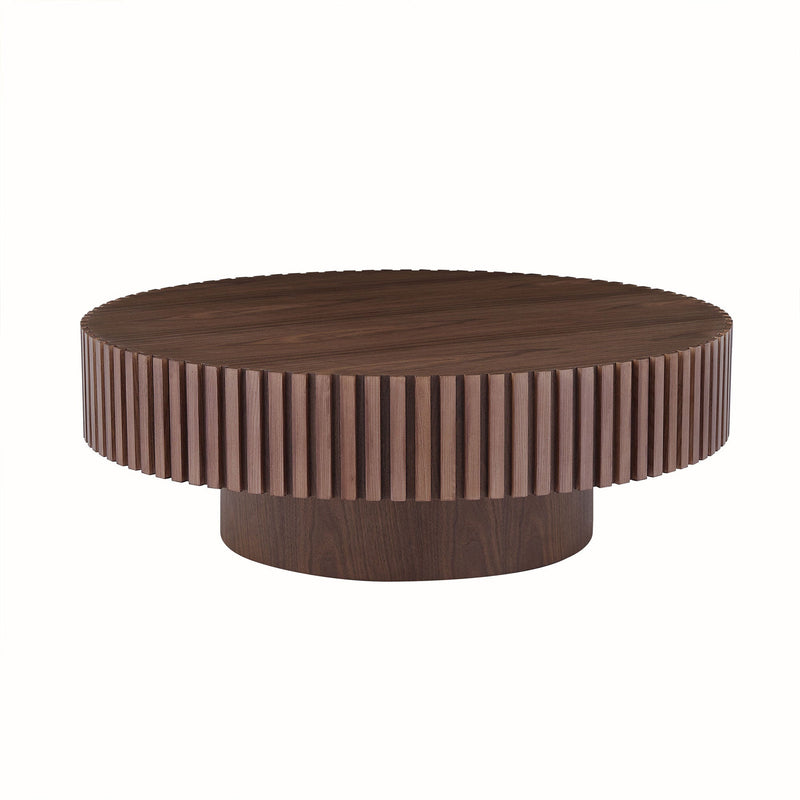 31.49" Round Coffee Table Small Coffee Table for Apartment, Modern Living Room Coffee Table with Sturdy Pedestal,WALNUT