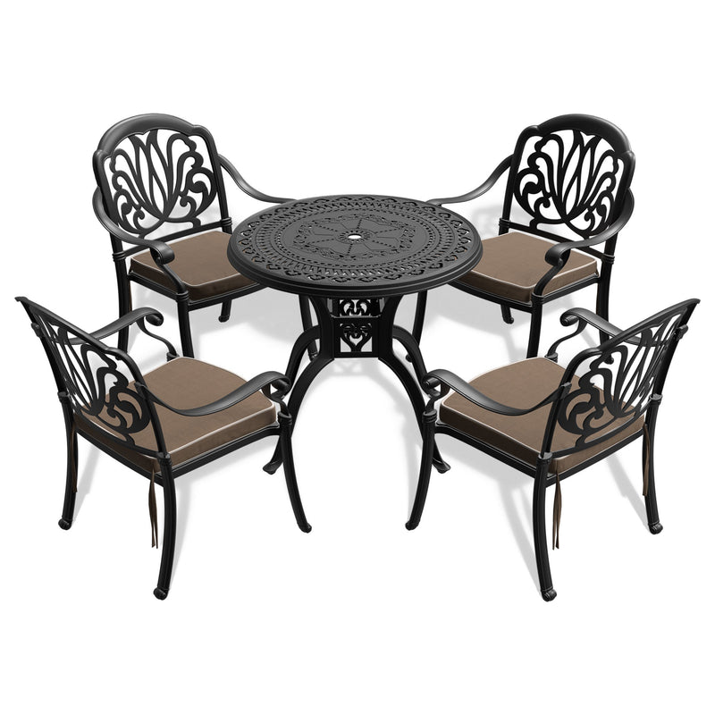 31.50-inch Cas Aluminum Patio Dining Table with Black Frame and Umbrella Hole