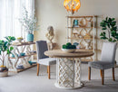 Round Wooden Dining Table With Ornate Cut Out Base - Brown / Antique White by HouseOfZazla