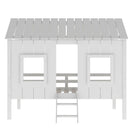 Twin Size Low Loft House Bed With Roof And 2 Front Windows - White by HouseOfZazla