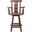 Rustic Tall Bistro Chair Decorative Star Backrest And Footrest, Fir Wood, 4 Foot - Brown by HouseOfZazla