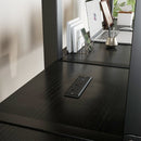 Twin Over Twin Metal Loft Bed with Double Desk and Wardrobe and Shelves with Electrical Outlet for Space Saving and Noise Reduction,Black