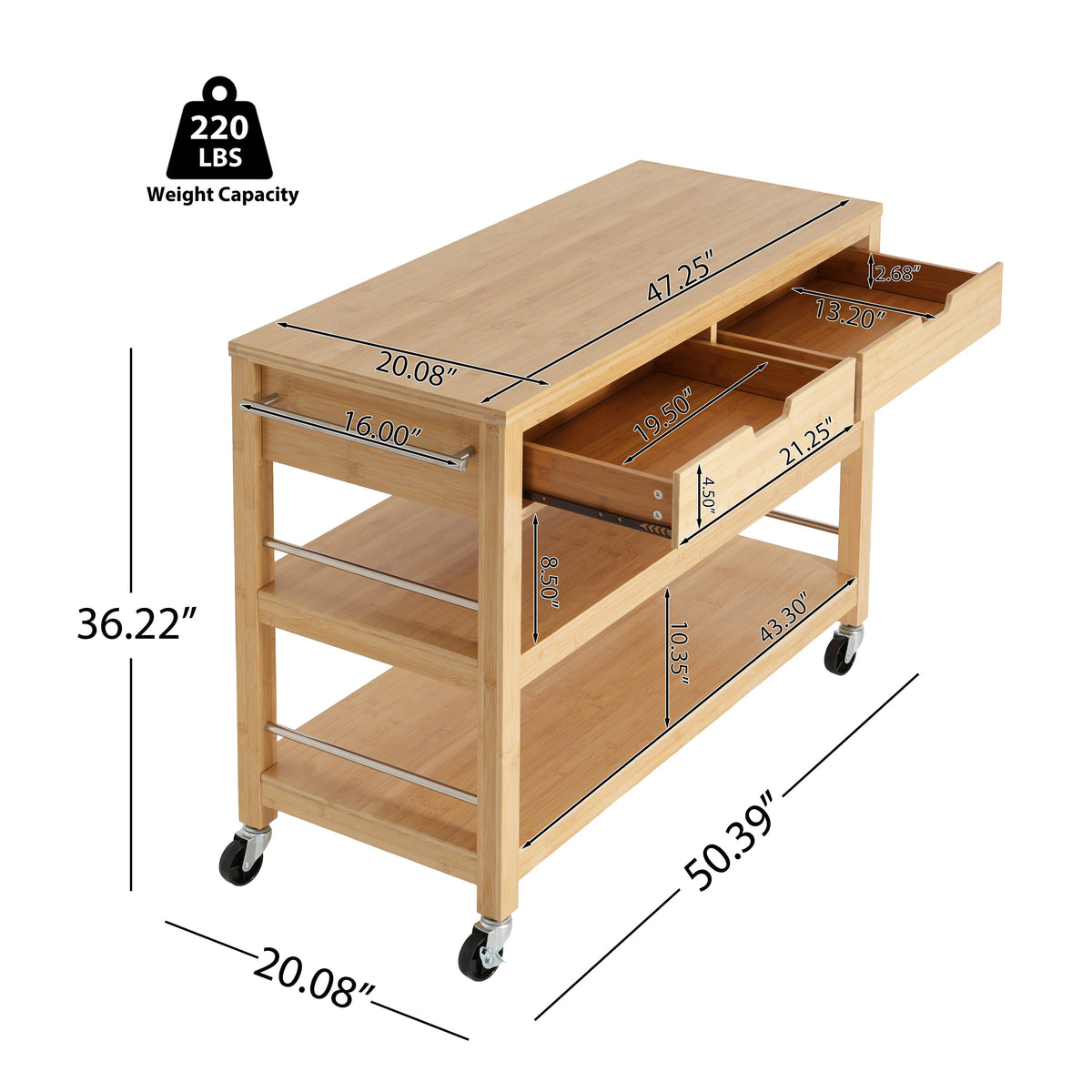 Indoor Multifunctional Bamboo Kitchen Cart, photo 6 of 10