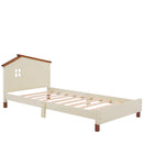 3-Pieces Bedroom Sets Twin Size Platform Bed with Nightstand and Storage dresser, Cream+Walnut