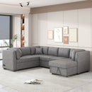 U-Shaped Sectional Sofa Pull Out Sofa Bed With Two USB Ports, Two Power Sockets, Three Back Pillows And A Storage Chaise For Living Room by HouseOfZazla