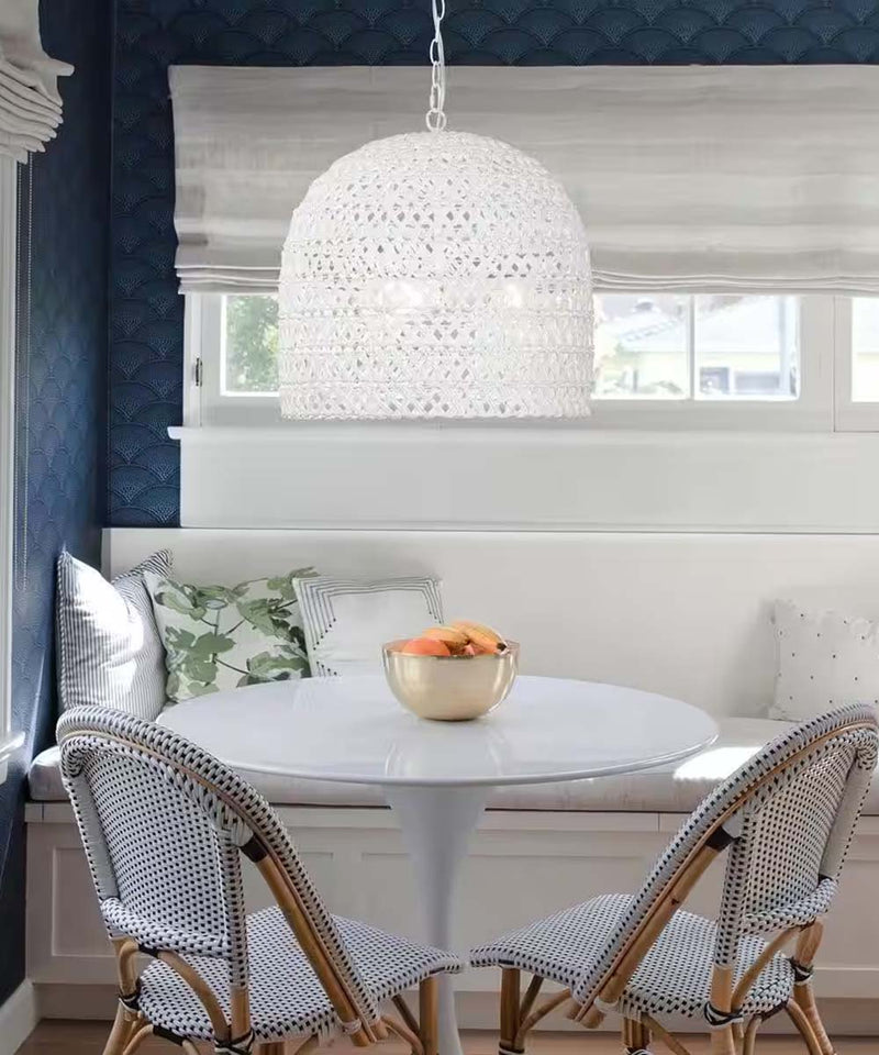 Alsy Nantucket 18"W 3-Light Matte White Woven Wicker Rope Large Pendant Light Fixture, Coastal Style