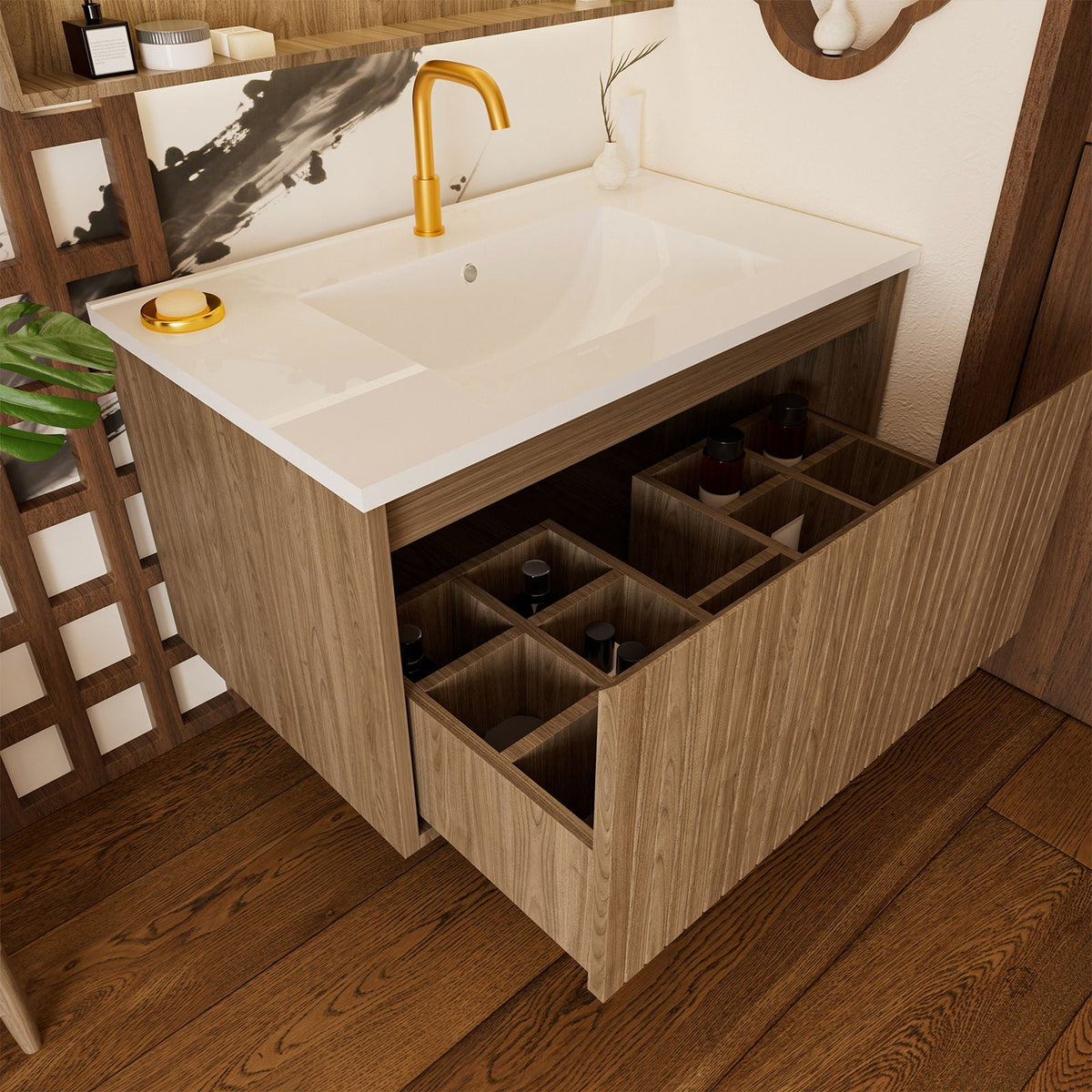 Wall Mounted Floating Bathroom Vanity With Sink And Drawers, photo 10 of 40