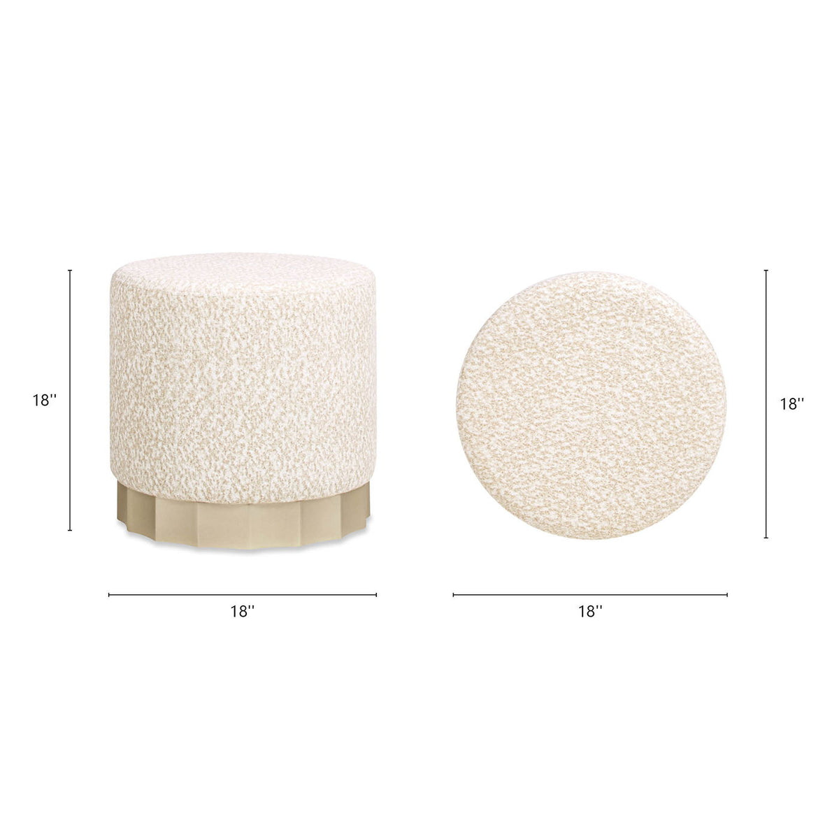 Hampton - Round Upholstered Ottoman With Scalloped Base - Speckled Egg Beige, photo 2 of 7