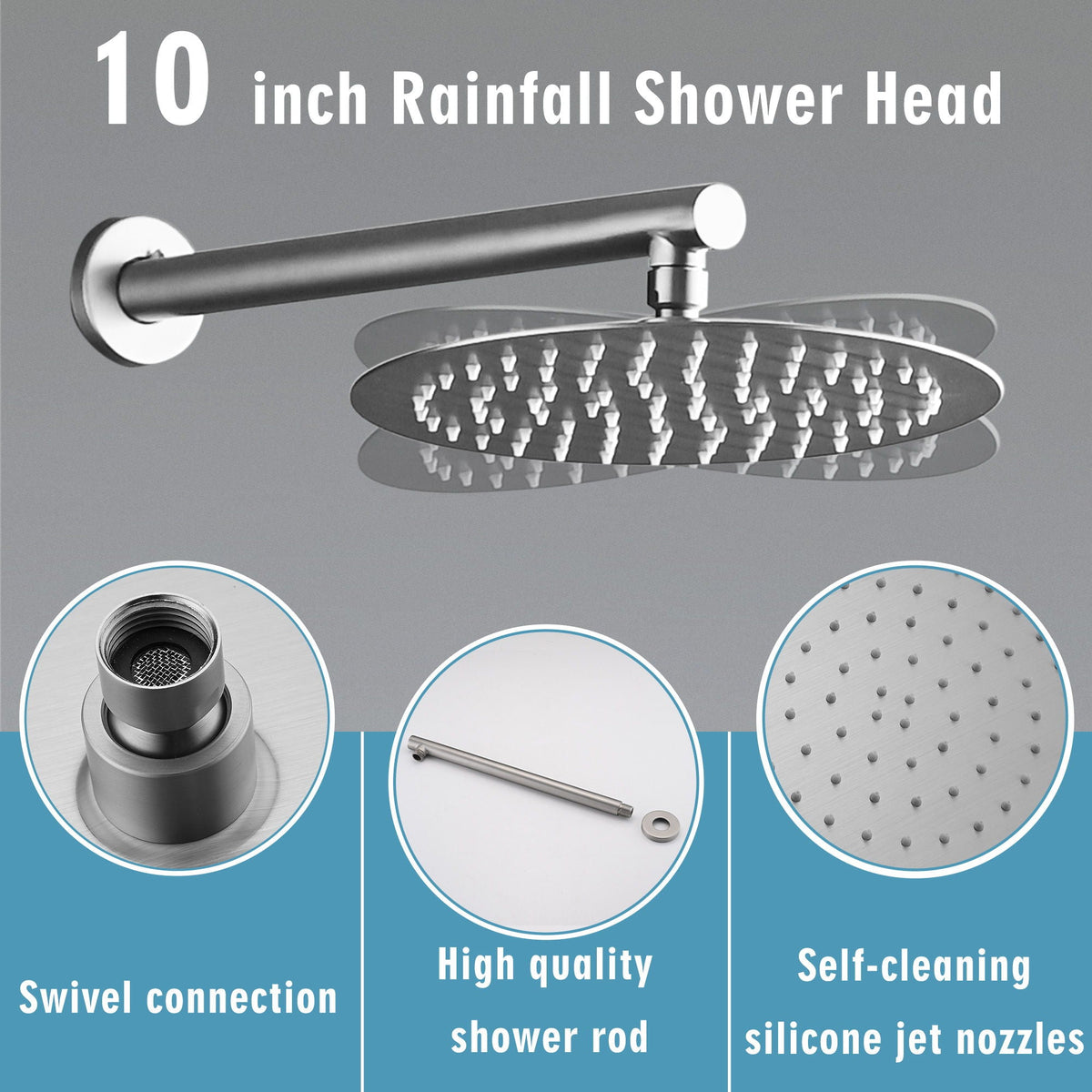 Wall Mounted Shower Set With High Pressure 10" Rain Shower Head And 5 Function Handheld Shower Head, photo 8 of 19