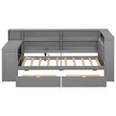 Platform Bed With Upholstered Headboard, Storage Shelves, Drawers, Charging Station, LED Lighting, Built In Desk