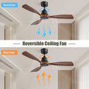 48" Ceiling Fan Without Light, 3 Solid Wood Blades Outdoor Ceiling Fan 6 - Speed Reversible DC Motor For Living Room - Black by Unique Piece Furniture