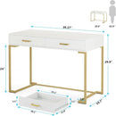 Minimalist Home Office Computer Desk With 2 Drawers, Compact Writing Table For Small Spaces - White / Gold by HouseOfZazla