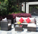 Rattan Patio Furniture Set Wicker Sofa Cushioned Sectional (4 Pieces, Brown) by HouseOfZazla