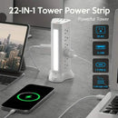 22-in-1 Power Strip Tower with 4 USB Ports & 9 AC Outlets, 10ft Extension Cable, 3-Color Night Light