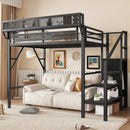 Twin Size Loft Bed with Stairs, Metal Full Loft Bed with Storage Shelves