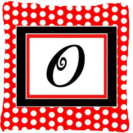 Letter O Initial Monogram Red Black Polka Dots Decorative Canvas Fabric Pillow