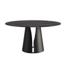 Modern Artificial Stone Round Carbon Steel Base Dining Table, Can Accommodate 6 People - Black / Gold by HouseOfZazla