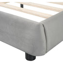 Queen Size Velvet Upholstered Platform Bed,Solid Frame and Stylish Curve-shaped Design, Gray