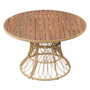 5-Piece Outdoor Dining Set: Teak Finish Round Acacia Wood Table & 4 Wicker Armchairs by HouseOfZazla