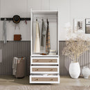 Wardrobe With 3 Drawers High Wardrobe Armoire With Rattan For Living Room Organizer - White by HouseOfZazla