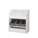 Bookshelf With Storage Bins And Drawer, Multi Functional Book Organizer For Toddlers - White by HouseOfZazla