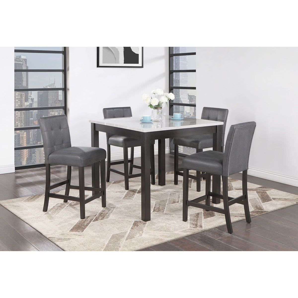 Leon - Bar Table And 4 Bar Stools - Espresso / White, photo 3 of 7