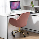 360 Pink Velvet Swivel Chair With High Back, Adjustable Working Chair With Golden Color Base