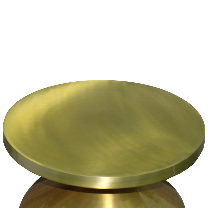 24 Inch Metal Frame End Table with Round Top and Bottle Shape Base, Gold