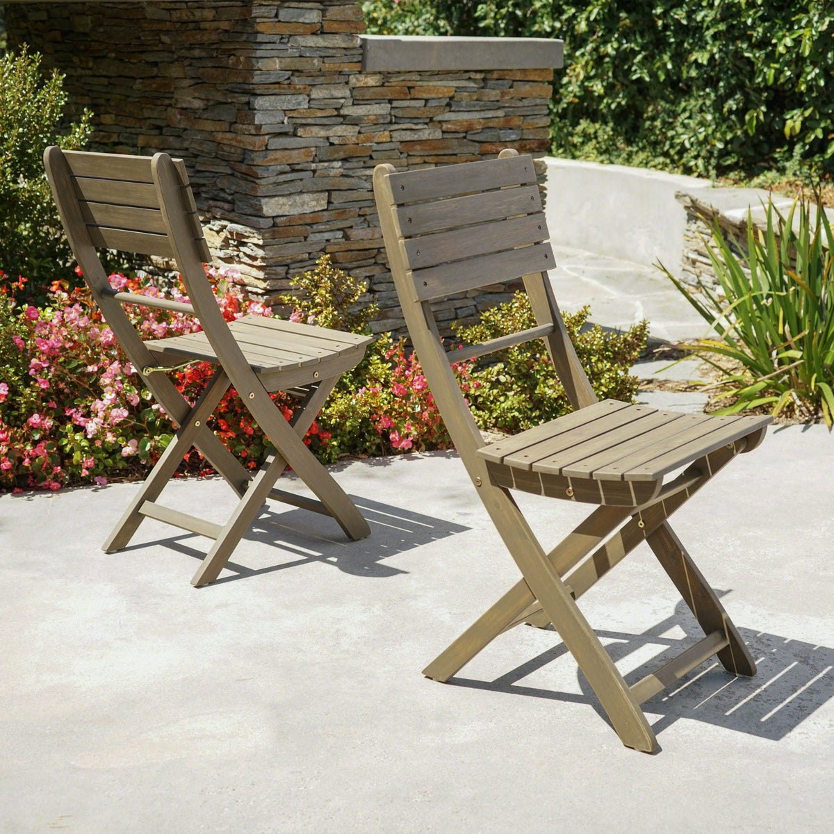 Outdoor Foldable Wood Dining Chair With Slat Design (Set of 2), photo 7 of 32