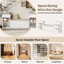Entryway Storage Bench With Cushion, Drawers & Open Shelves