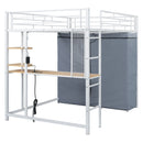 Loft Bed With Desk, Shelves, Power Outlet, LED Light And Wardrobe