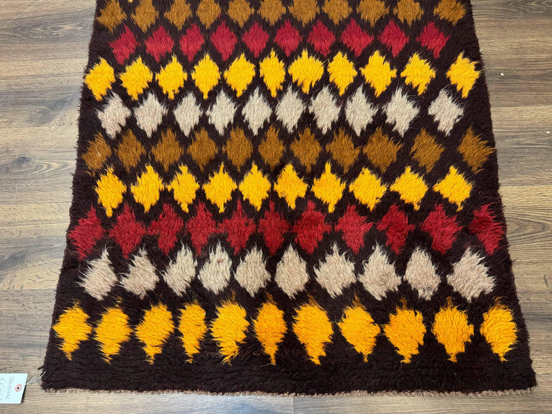 Shaggy Balouch Rug 3x4, Tribal Rug, Afghan Rug, Brown, Multicolor