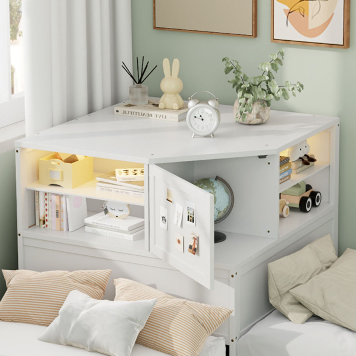 L-Shaped Bed Frame With Trundle, Built In Desk & LED Lighting, photo 7 of 31