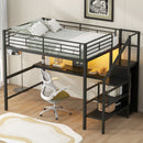 Full Size Loft Bed With Desk, Storage Staircase, Small Wardrobe And LED Light - Black by Unique Piece Furniture