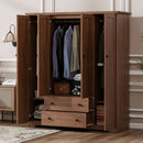 4 Door Wardrobe Armoire Closet with 2 Drawers, Brown