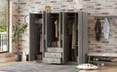 6-Doors Wooden Wardrobe Storage for Bedroom, with Big Drawers, Gray