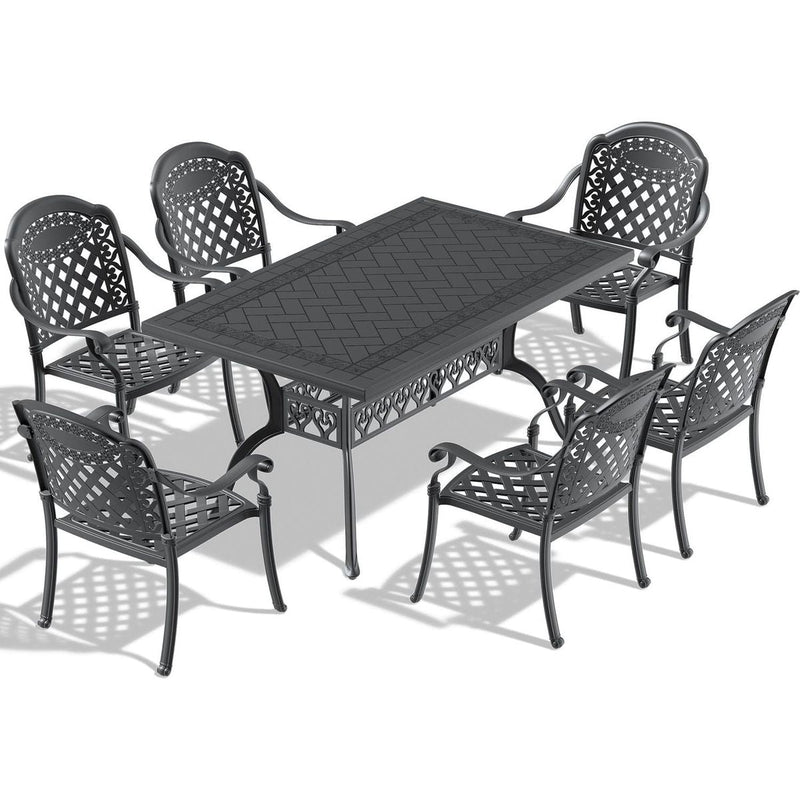 (Cushions In Random Colors)7-Piece Set Of Cast Aluminum Patio Furniture With Cushions