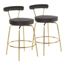 Rhonda Glam Counter Stool in Gold Metal and Black Velvet - Set of 2