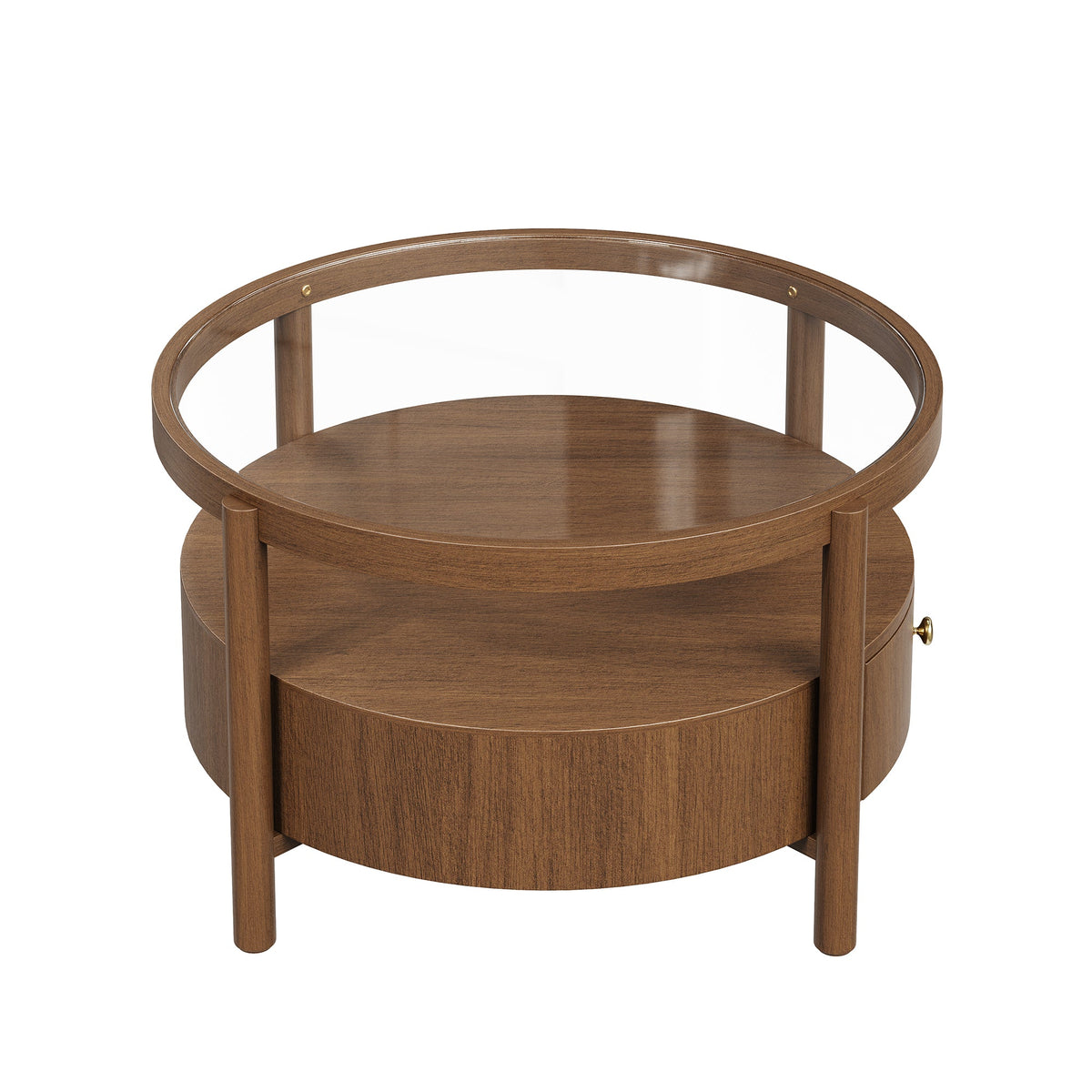 Solid Wood Round Glass Top Coffee Table with Storage Drawer, photo 10 of 10