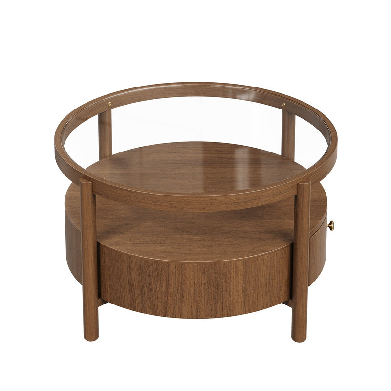 Solid Wood Round Glass Top Coffee Table with Storage Drawer, photo 10 of 10