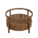 Solid Wood Round Glass Top Coffee Table with Storage Drawer