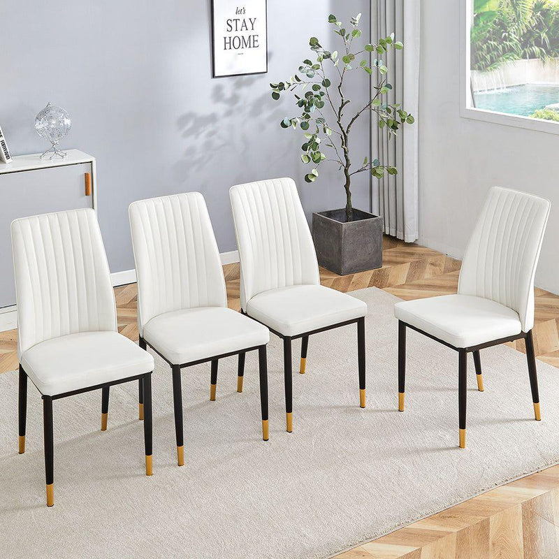 4 Dining Chair Set, White Dining Chair Set, PU Material High Back Seat and Sturdy Black Leg Chair for Dining Room, Kitchen and Living Room c-010
