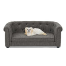 Contemporary Dark Grey Pet Sofa with Arc-Shaped Backrest and Armrests, Breathable Linen and Cozy Soft Cushion for Dogs