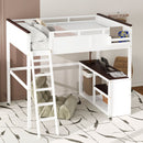 Queen Size Loft Bed With Desk, Open Shelf, Storage Box And USB Charging Station - White by Unique Piece Furniture