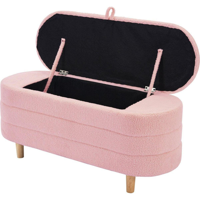 2-Pieces Bedroom Sets Twin Size Flower-Shaped Upholstered LED Platform Bed with Storage Ottoman-Sherpa Fabric, Pink