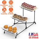 3-Tier Plastic Serving Tray Dessert Server Display Serving Stand Dinnerware with 3 Rectangular Plastic Serving Platters Metal Stand for Entertaining F